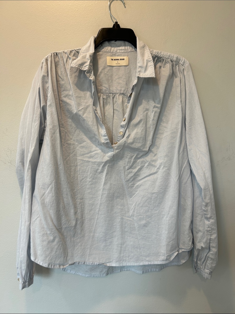 The Normal Brand Pale Blue Cotton Popover Blouse